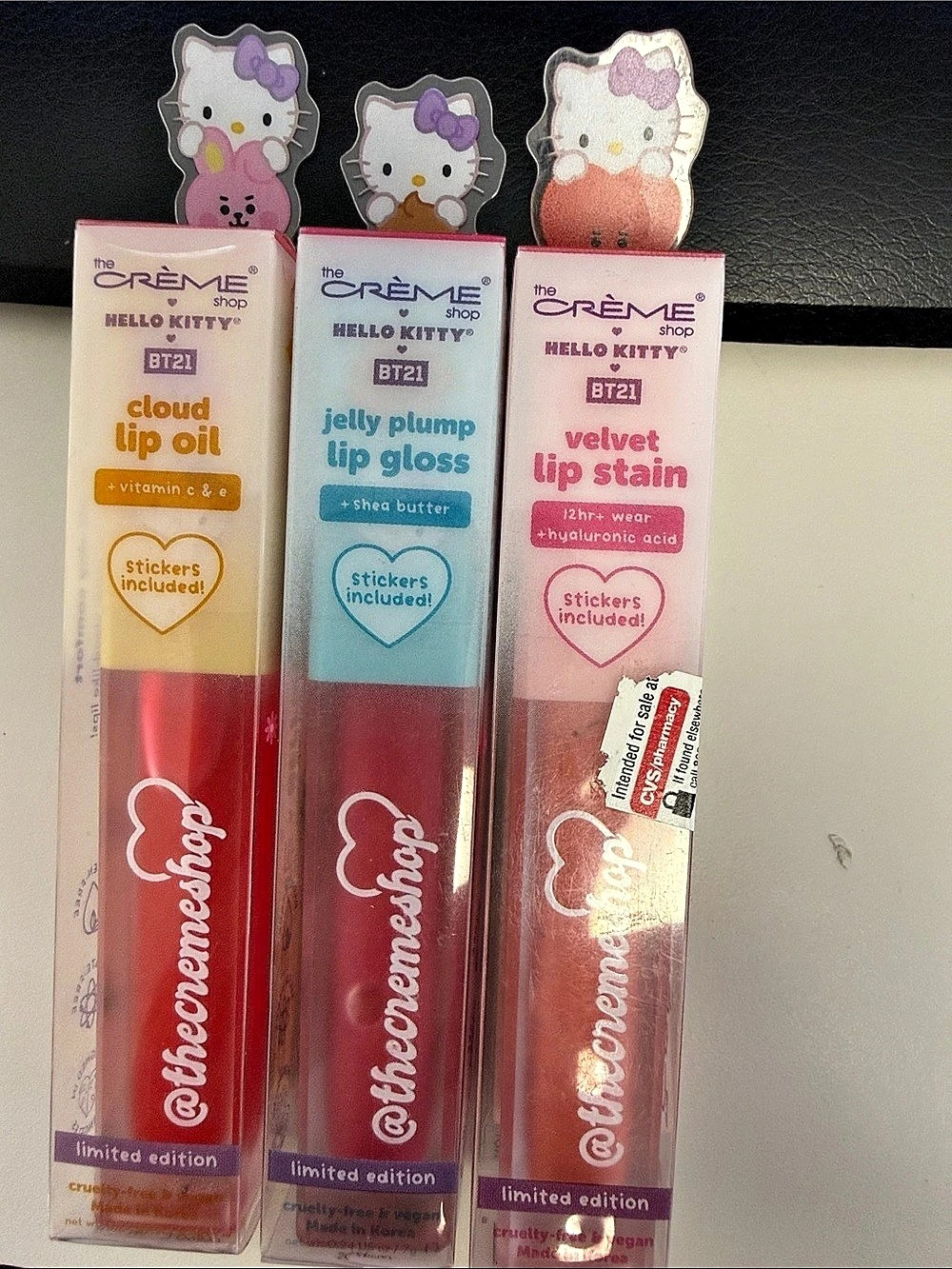 The Crème Shop Hello Kitty x BT21 Lip Product Trio Red & Pink NWT